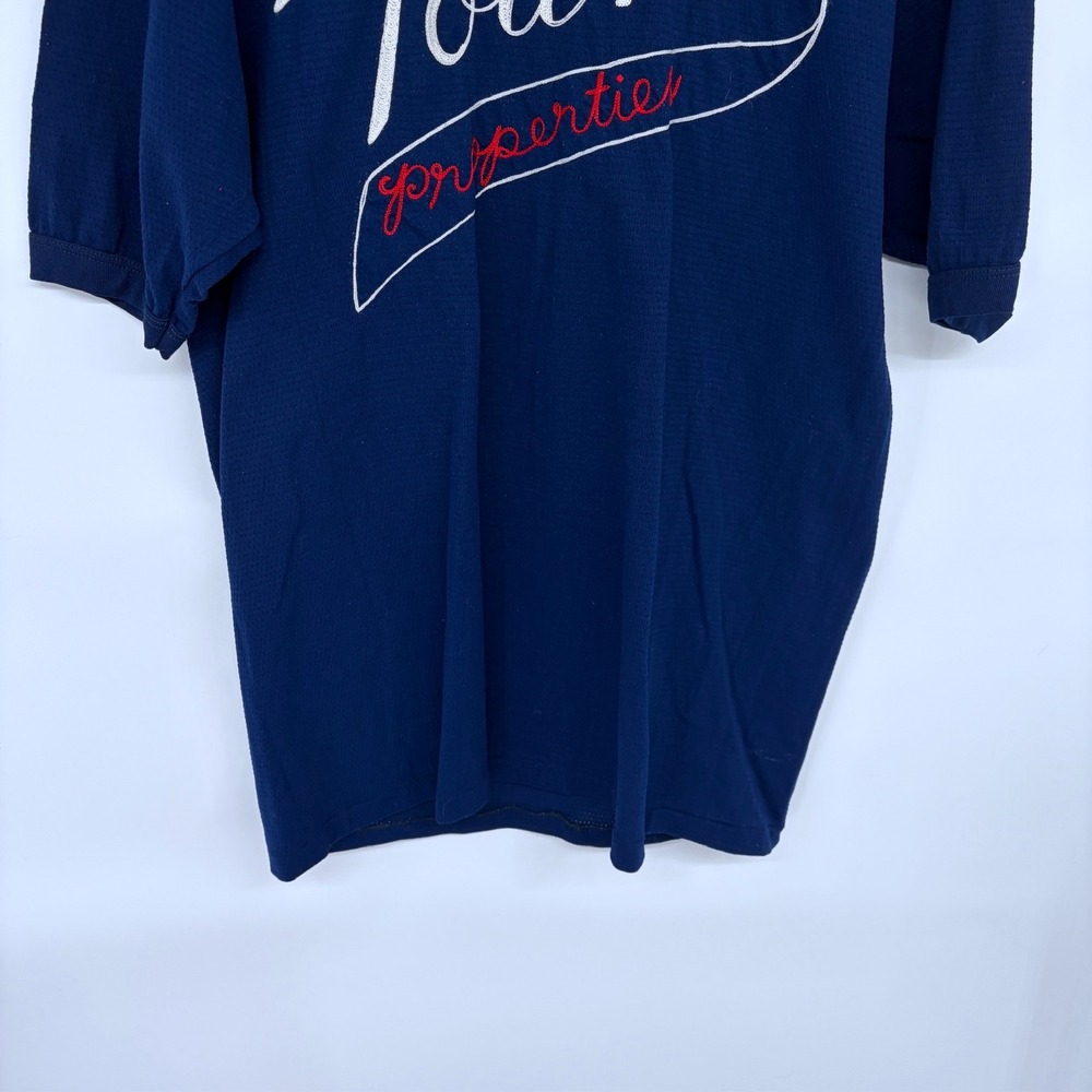 Vintage 70s Russell Athletic Embroidered Mesh Jersey Shirt Large Navy Blue - Picture 3 of 6